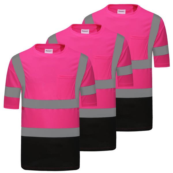 ProtectX Reflective Pink Short Sleeve High Visibility 3-Pack Heavy-Duty Safety T-Shirt