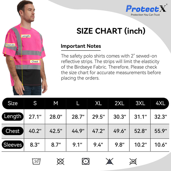 ProtectX Reflective Pink Short Sleeve High Visibility 3-Pack Heavy-Duty Safety T-Shirt