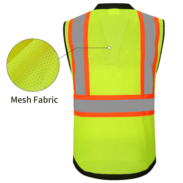 ProtectX Safety Vest Neon Green Class 2 Hi-Visibility Vest Solid Front Mesh Back with 6 Pockets ANSI/ISEA Certified