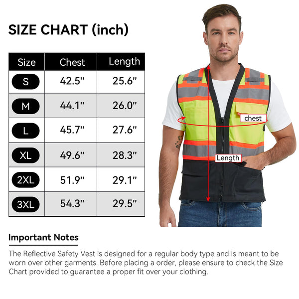 ProtectX Safety Vest Neon Green Class 2 Hi-Visibility Vest Solid Front Mesh Back with 6 Pockets ANSI/ISEA Certified