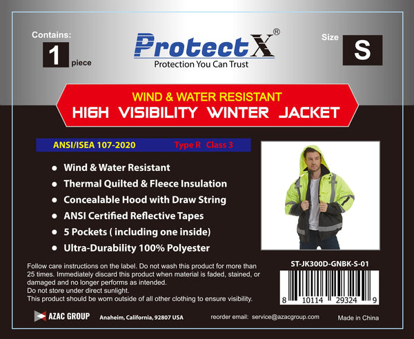 ProtectX Waterproof Class 3 Hi Vis Safety Winter Bomber Jacket for Men, High Visibility Reflective Jacket - Neon Green