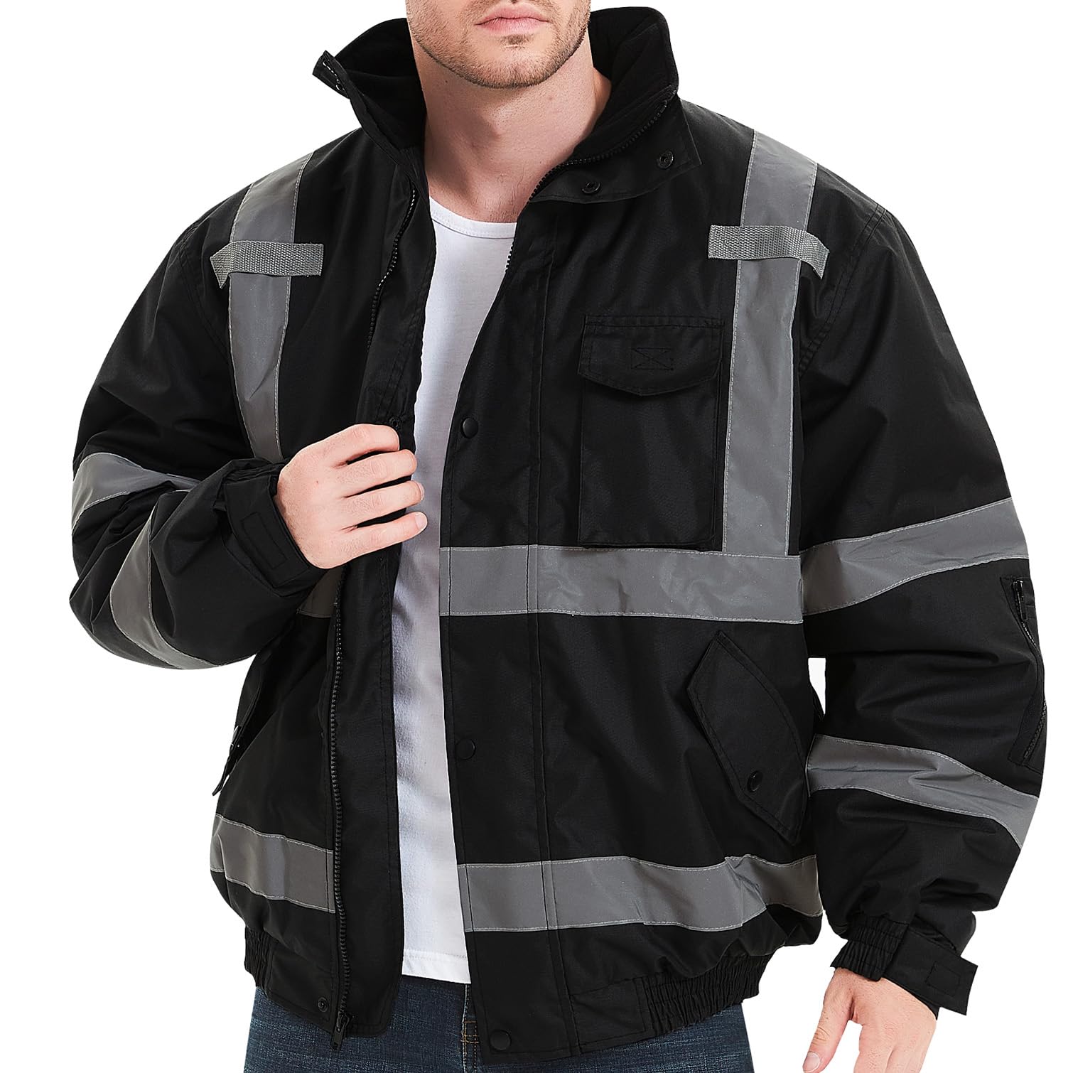 ProtectX Winter Hi Vis Safety Waterproof Bomber Jacket for Men, High V