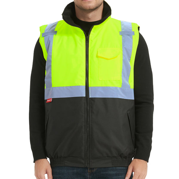 ProtectX Winter Safety Vest Insulated High Visibility Construction Vest With Pockets