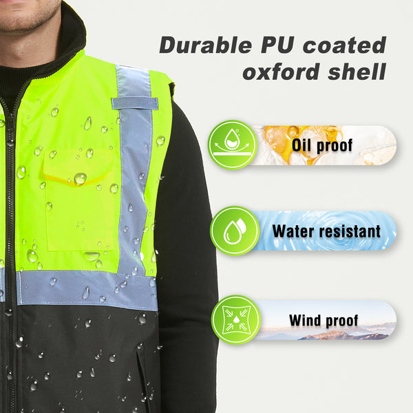 ProtectX Winter Safety Vest Insulated High Visibility Construction Vest With Pockets