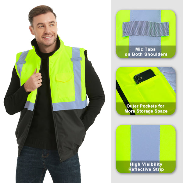 ProtectX Winter Safety Vest Insulated High Visibility Construction Vest With Pockets