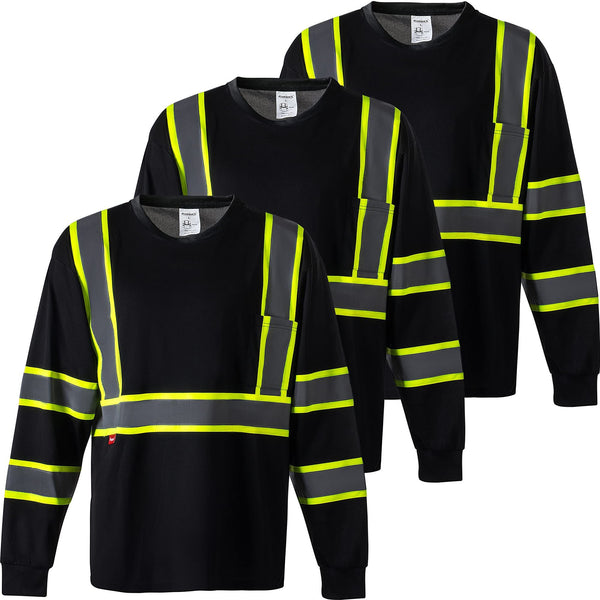 ProtectX Reflective High Visibility Shirt Neon Green Heavy-Duty Long Sleeve Safety T-Shirt Type R Class 2