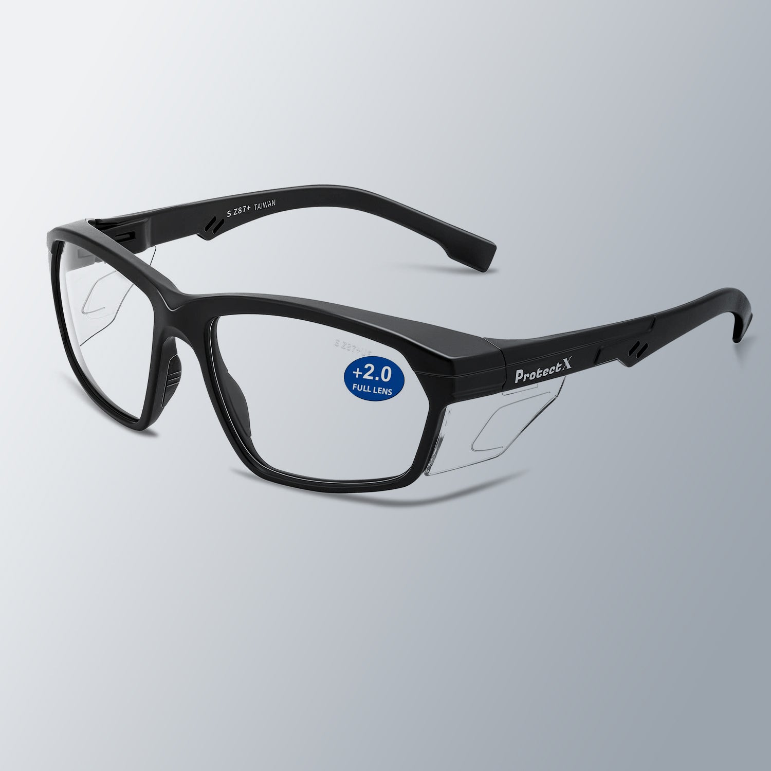 ProtectX Classic Safety Glasses Anti-Fog Scratch Resistant Lenses Protective +2.0 Diopter Reading Glasses ANSI Z87.1