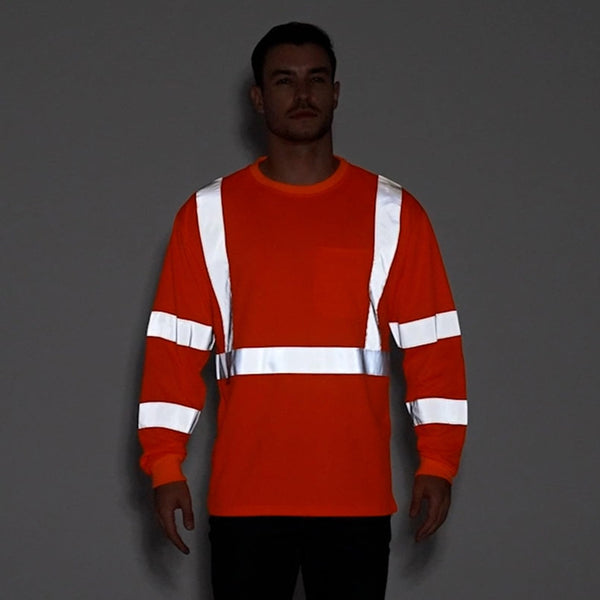ProtectX 3 Pack High Elasticity Men's High Visibility Shirts Orange Reflective Safety T-Shirts for Construction, Type R Class 3