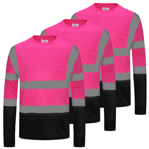 ProtectX Reflective High Visibility Shirt Neon Green Heavy-Duty Long Sleeve Safety T-Shirt Type R Class 2