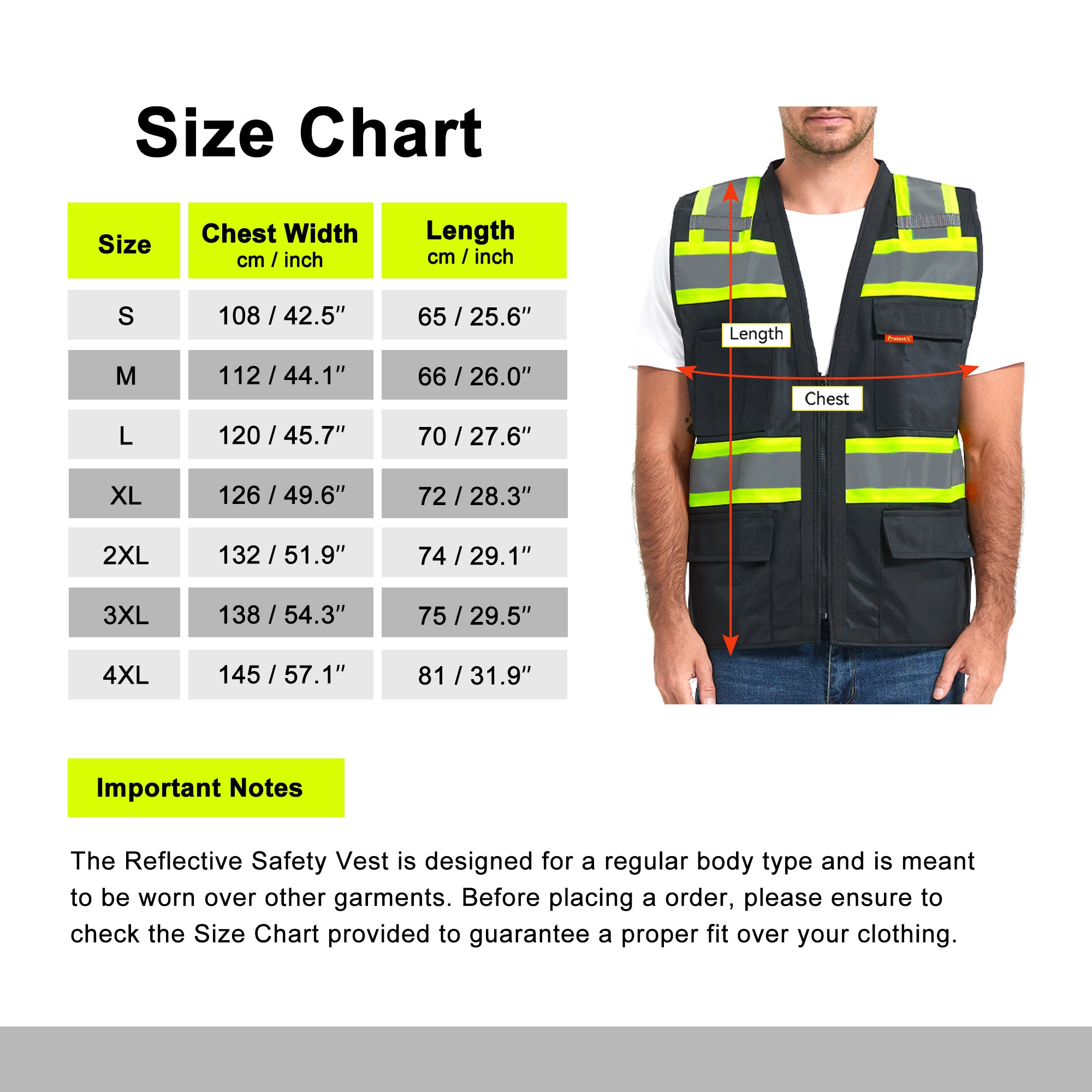 ProtectX | Safety Vest Black Color Class 2 Hi-Visibility Vest
