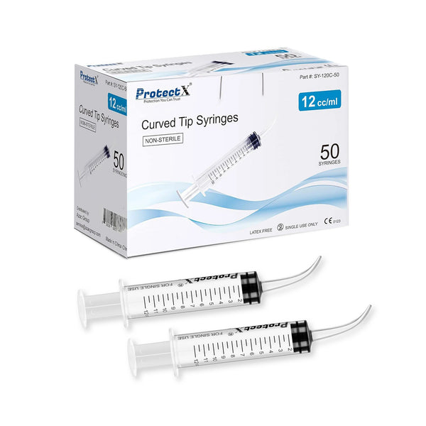 ProtectX Wisdom Teeth Syringe 12 ml 50-Pack Curved Tip Disposable Dental Irrigation Syringe