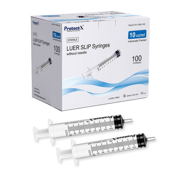 ProtectX Disposable Syringe 10ml Luer Slip Sterile Syringe(No Needle) 100-Pack