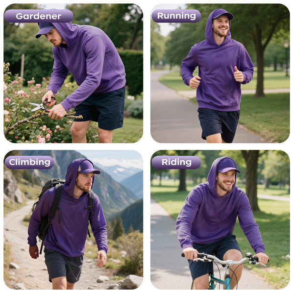 ProtectX Purple Color 2-Pack Sun Protection Hoodies UPF 50+ Quick Dry Long Sleeve Athletic Shirts