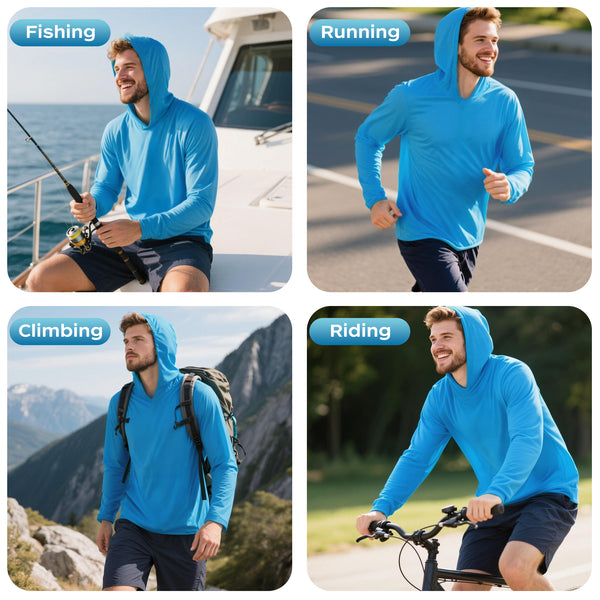 ProtectX 2-Pack Sky Blue Lightweight Long Sleeve Hoodies UPF 50+ Sun Protection Shirts For Men
