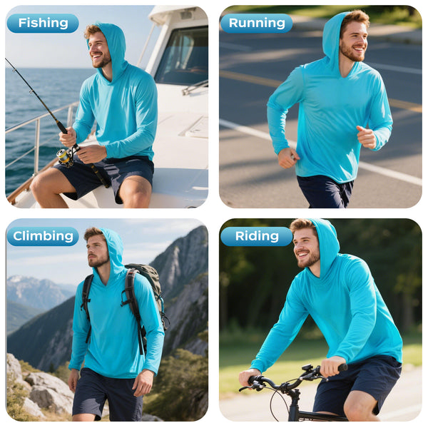 ProtectX 2-Pack Turquoise Lightweight Long Sleeve Hoodies UPF 50+ Sun Protection Shirts For Men