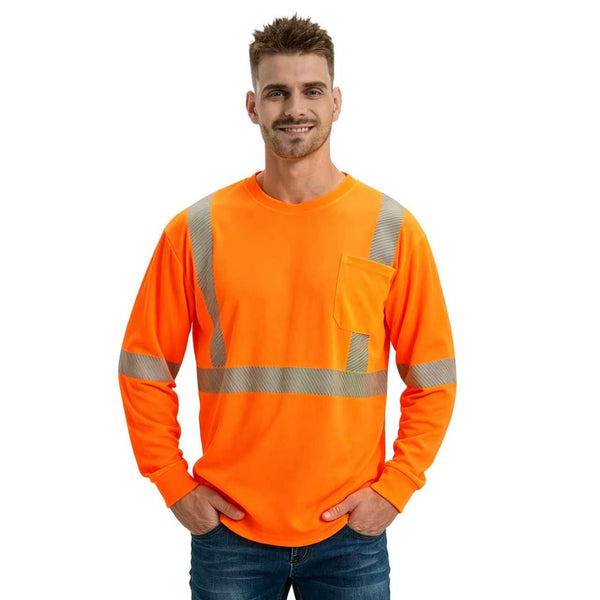 ProtectX Orange 2-pack High Vis Safety Shirts for Men, Long Sleeve Reflective Shirts, Class 3 Construction Shirts for Men Women