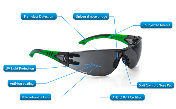 ProtectX Roxy Tinted Smoke Safety Glasses for Men & Women, Safety Sunglasses with Anti-Fog Scratch Resistant Lenses, Non-Slip Grips, ANSI Z87.1