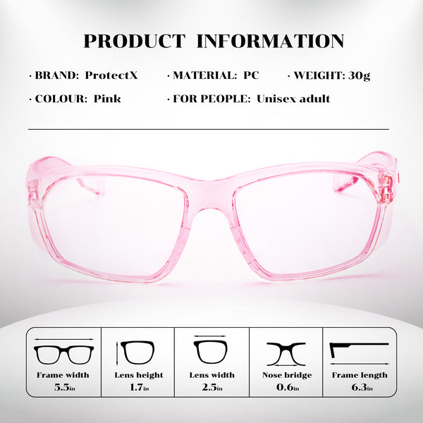 ProtectX Classic Pink Safety Glasses Anti-Fog Scratch Resistant Lenses Protective +1.0/1.5/2.0 Diopter Reading Glasses ANSI Z87.1