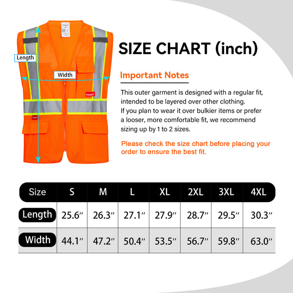 ProtectX Neon Orange Safety Vest for Men Women ANSI Class 2 High Visibility Mesh Reflective Construction Vest with 4 Pockets