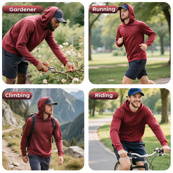ProtectX Wine Red 2-Pack Sun Protection Hoodies UPF 50+ Quick Dry Long Sleeve Athletic Shirts