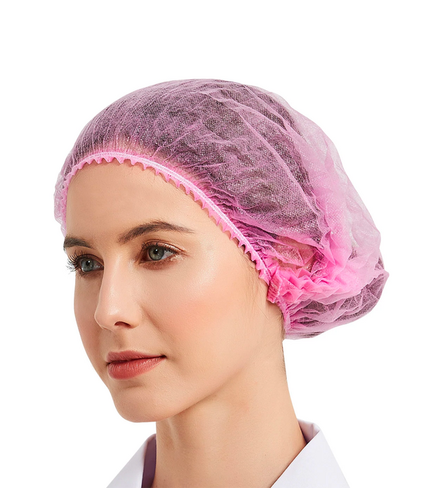 Disposable Bouffant Cap (Hair Net) 21" - Pink - AZAC Group