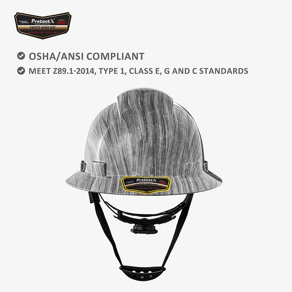 ProtectX Premium Granite Print Full Brim Hard Hat, Cascos De Construccion for Safety, 6-Point Adjustable Ratchet Suspension, OSHA/ANSI Compliant