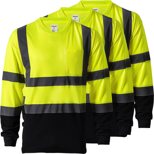 ProtectX Reflective High Visibility Shirt Neon Green Heavy-Duty Long Sleeve Safety T-Shirt Type R Class 2